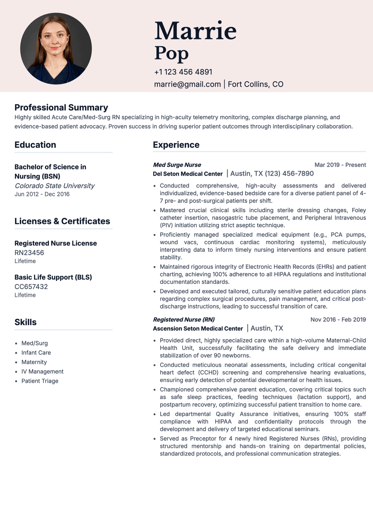RN Nurse Resume Template