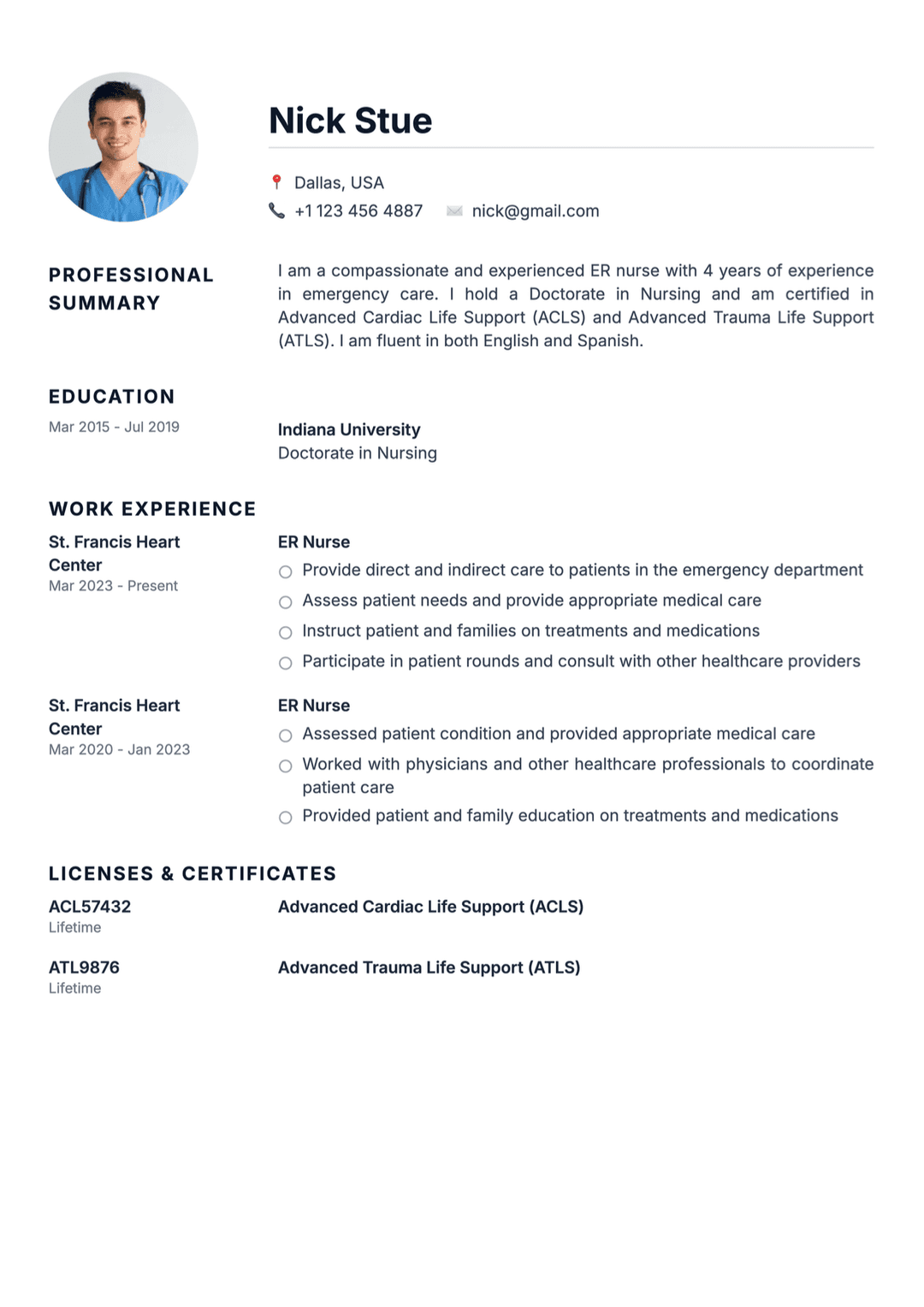Nursing Student Resume Example