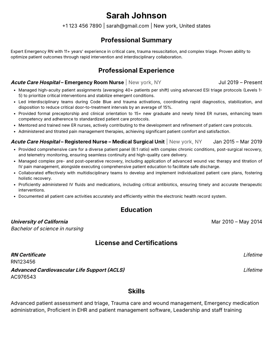 ER Nurse Resume Template