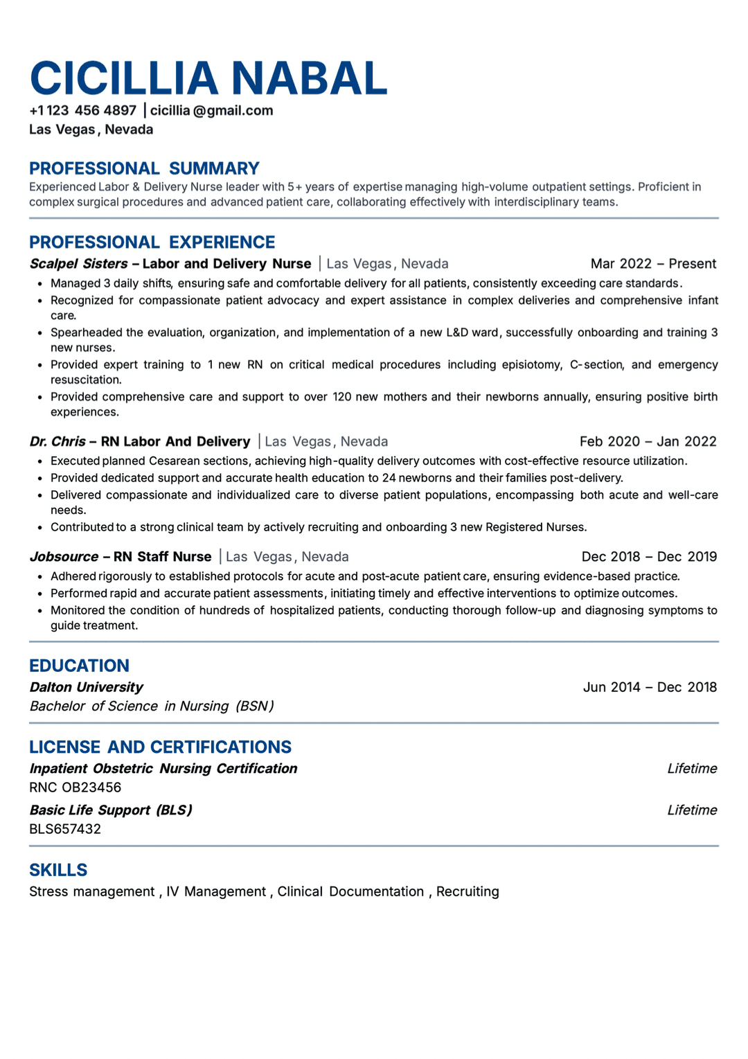 RN Nurse Resume Template