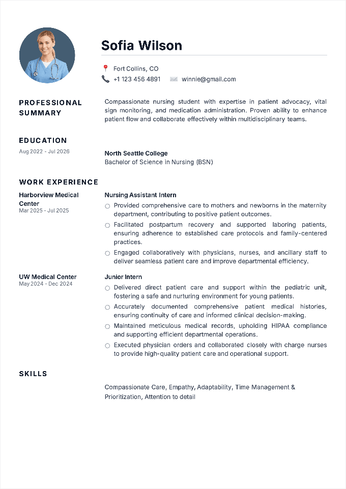Nursing Student Resume Example