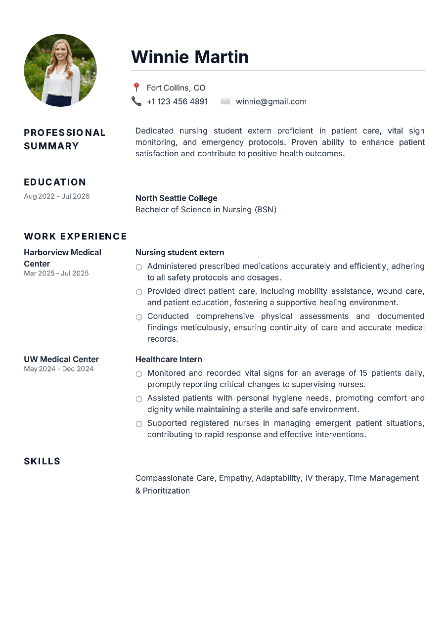 Nursing Student Resume Example