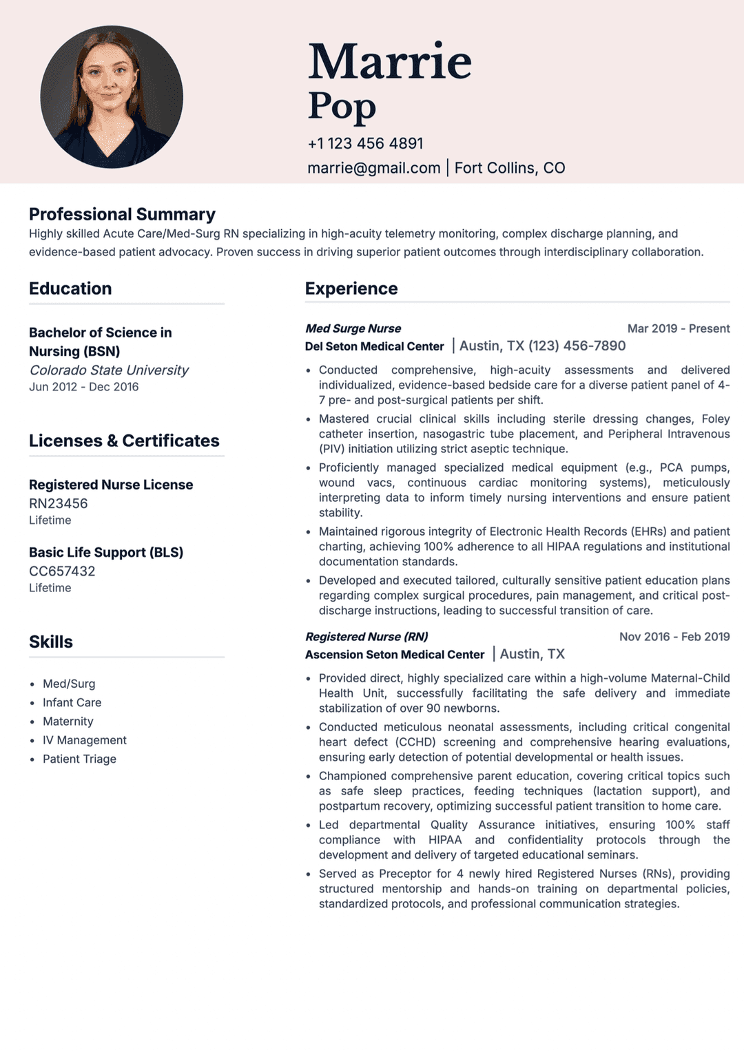RN Nurse Resume Template