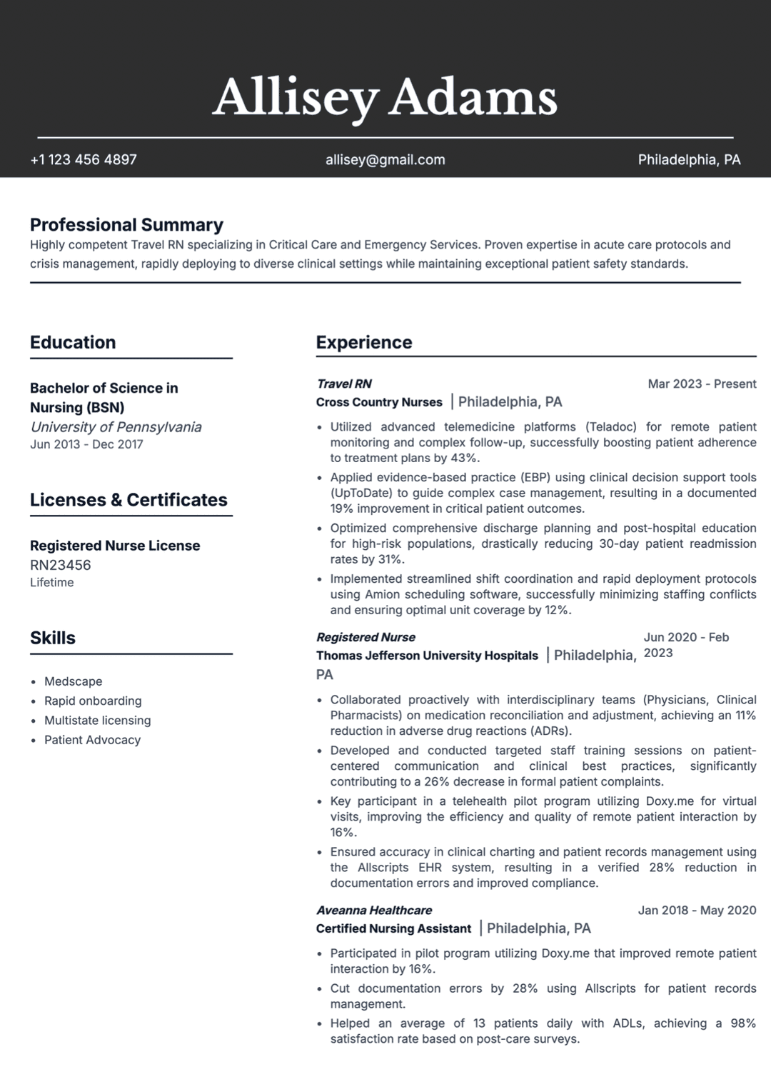 Travel Nurse Resume Template