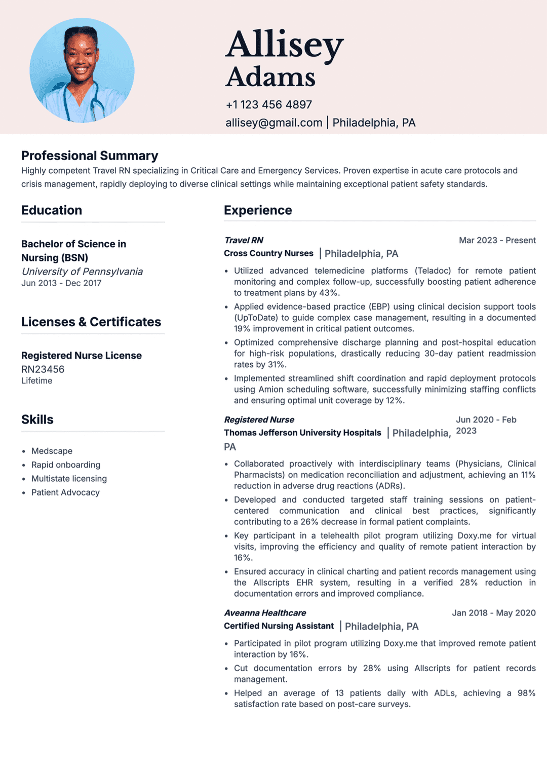 RN Travel Nurse Resume Template