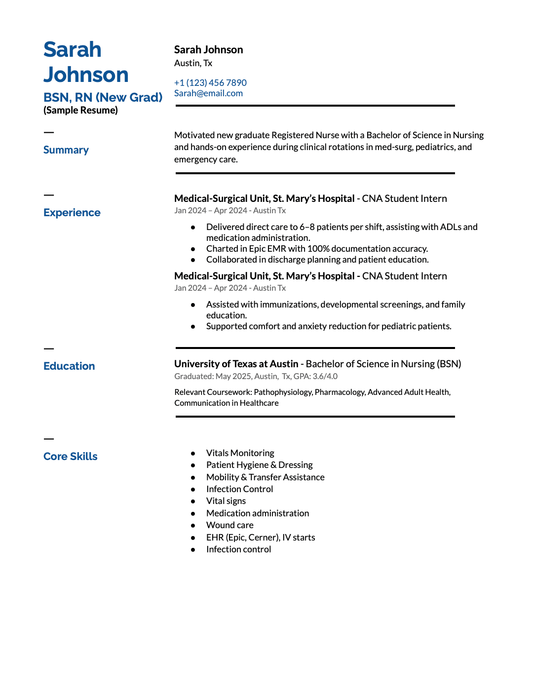 RN Resume Example 2 - New Grad RN