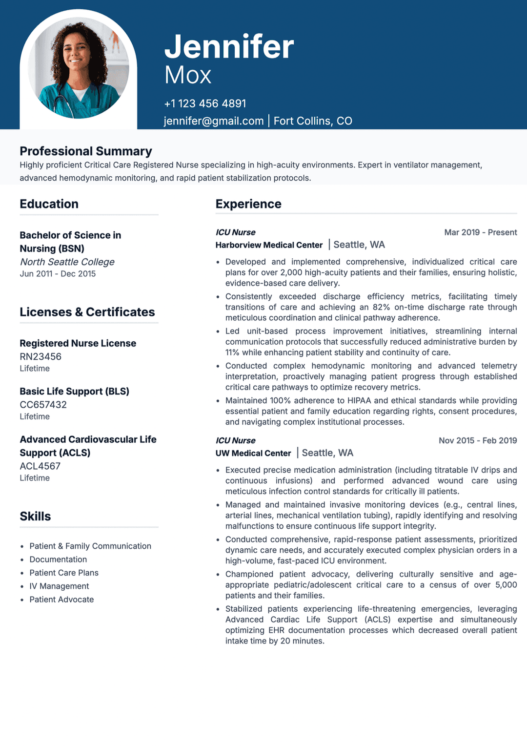 RN resume example