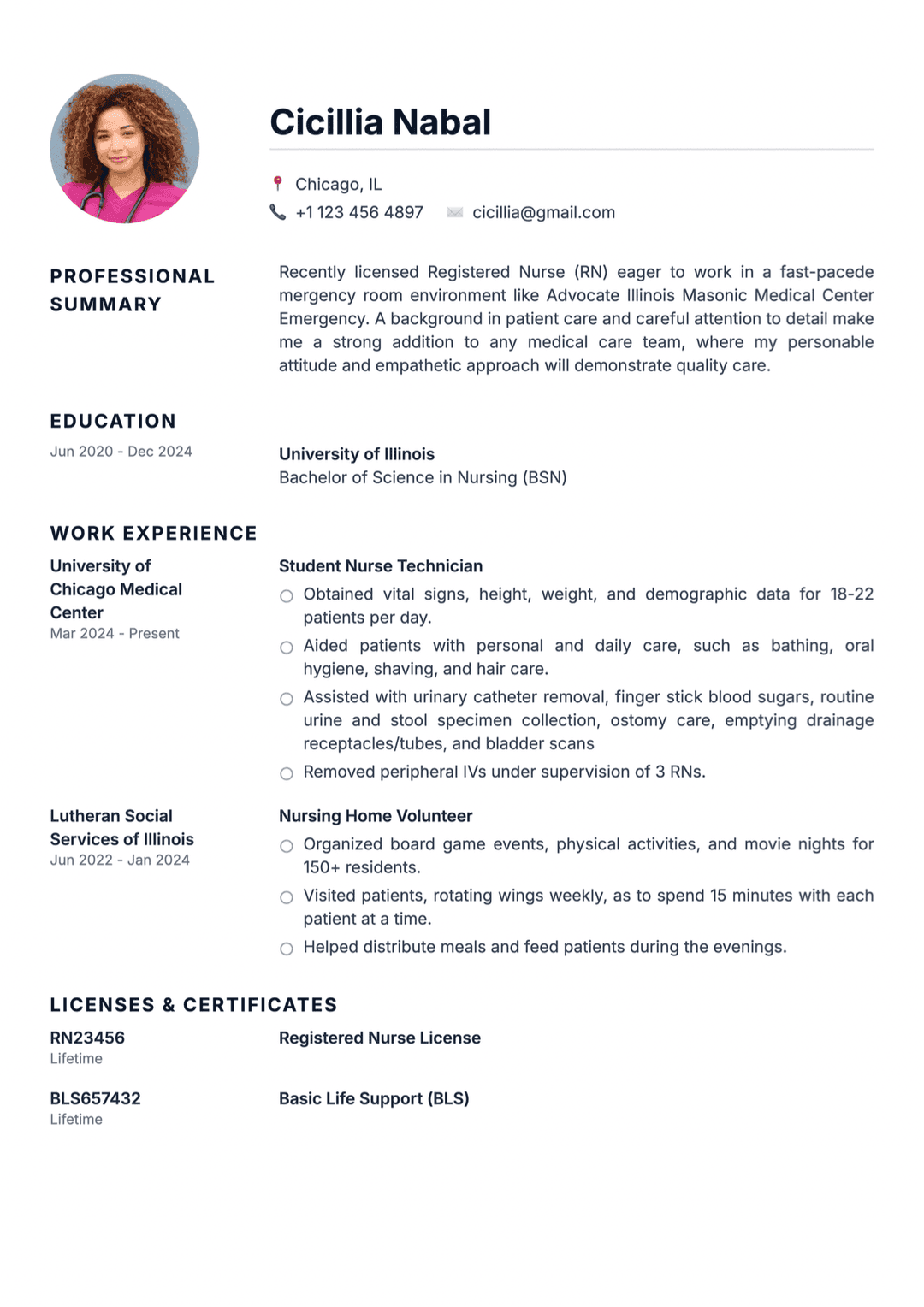 RN resume example