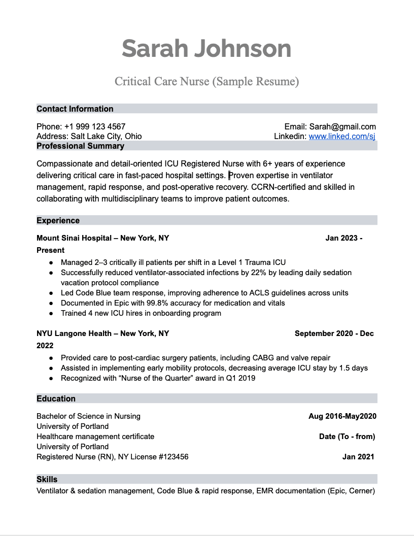 Best Nurse Resume Template