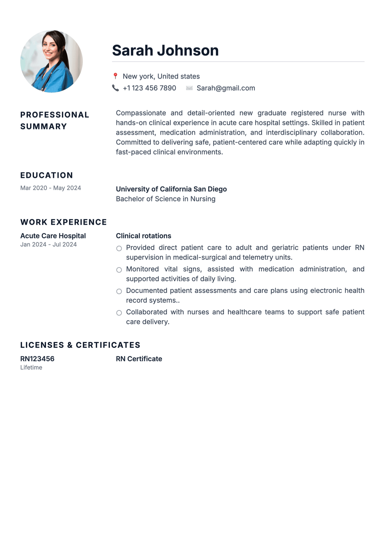 New graduate nurse resume with minimal experience - entry level nursing template