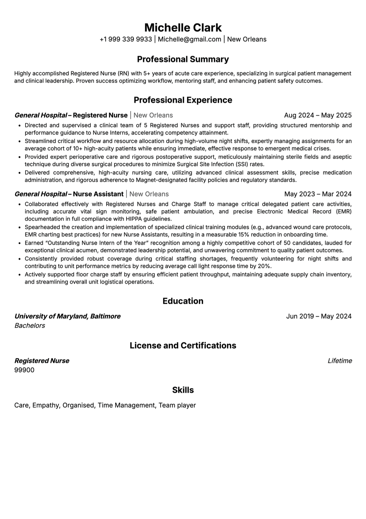 Online Nurse Resume Template - ATS-optimized format for job portal applications