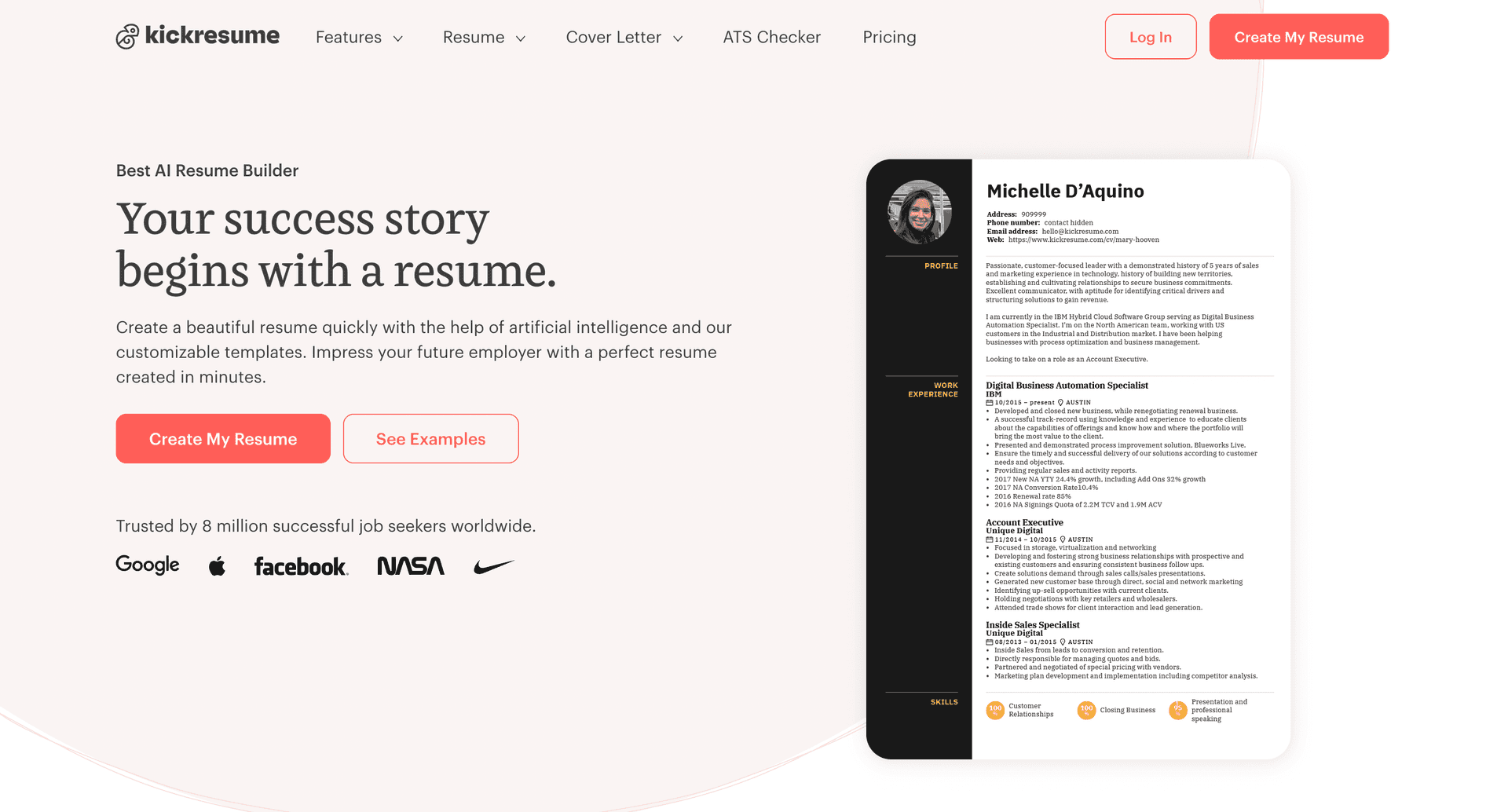 Kickresume builder screenshot